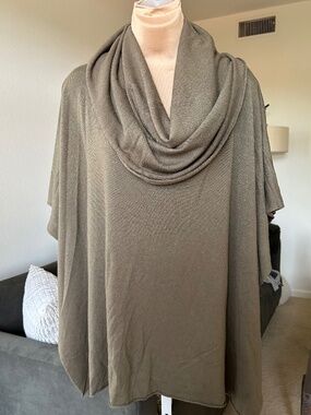 Cowl Neck Knit Poncho - Olive Green